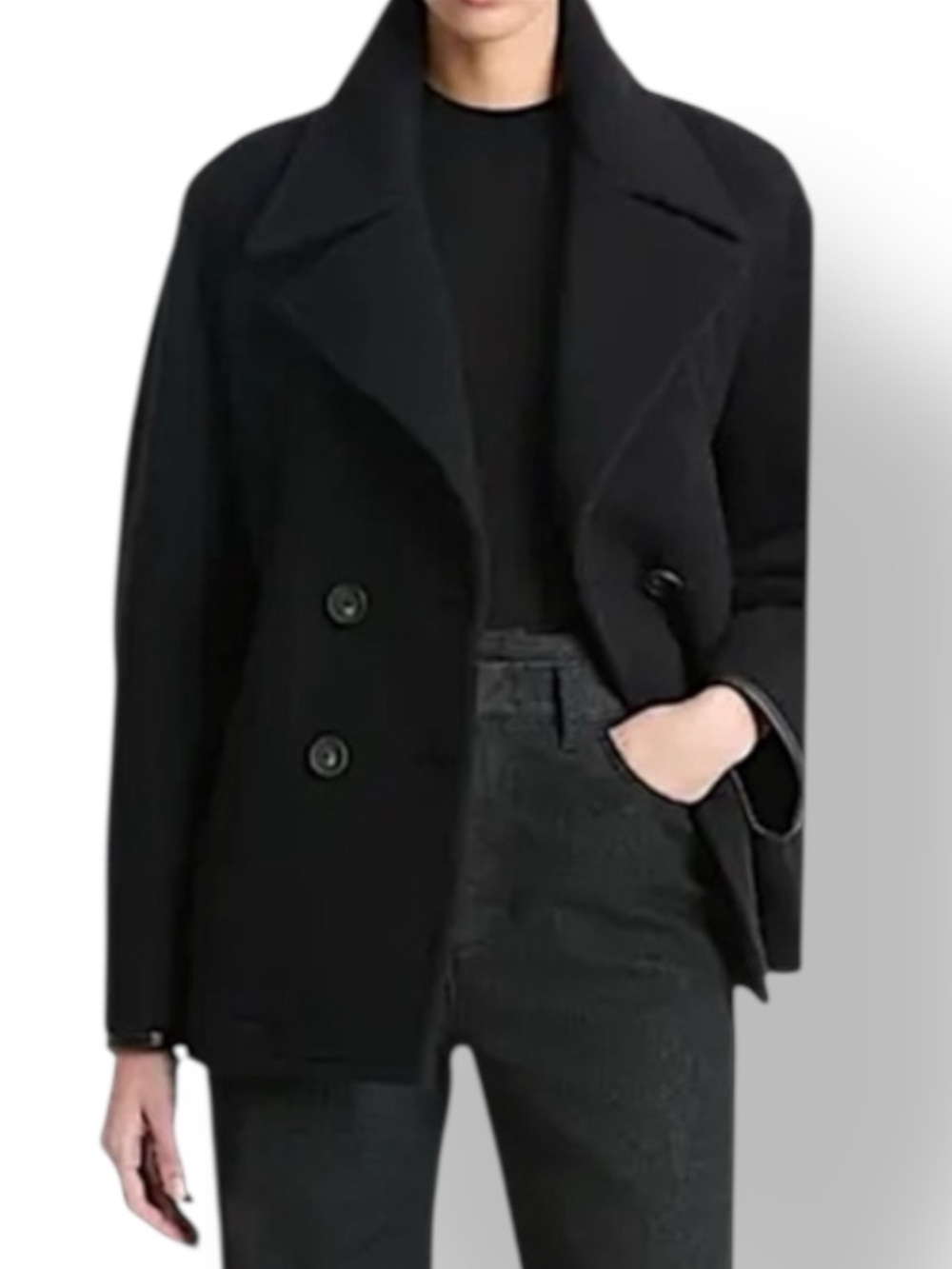 VINCE Lofty Belted Double-Breasted Wool-Blend Pea Coat In Black Size S/P